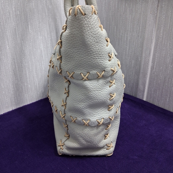 Berge Italian Leather Bag Tote Shouler Powder Blue - Picture 6 of 17